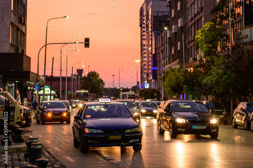 Thessaloniki street in the evening, Greece