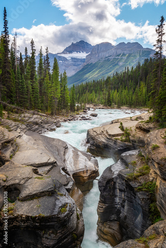 Mistaya canyon and river on Icefields Parkway in Banff National Park, Alberta, Rocky Mountains, Canada