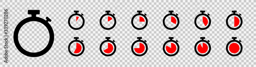 Set of timer icon set. Countdown timers. Stopwatch symbol on a transparent background. Vector