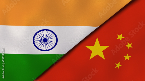 The flags of India and China. News, reportage, business background. 3d illustration