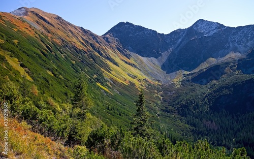 View on the Rohacska valley with background of the peaks Volovec, Ostry rohac and Placlive.