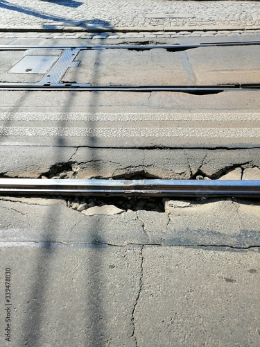 Damaged tram rail in Wroclaw