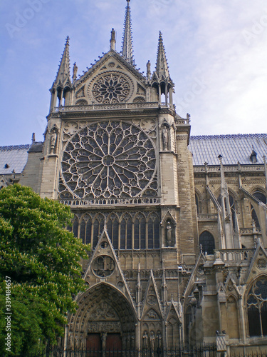 Paris, France - April 22th 2008 : View of the south facade of the cathedral, now very damaged by the fire of April 15, 2019.