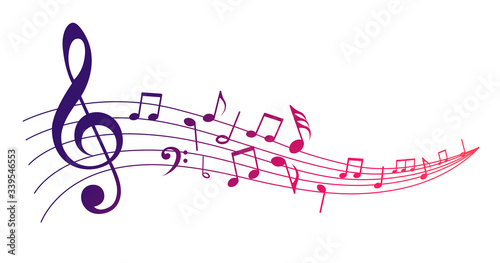 Illustration of musical notes on white background