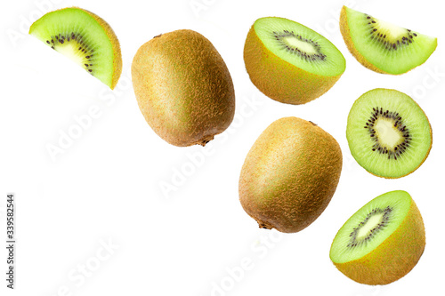 Fresh kiwi fruit isolated on white background.Top view. Flat lay 