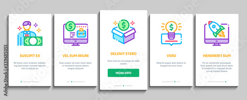 Crowdfunding Business Onboarding Mobile App Page Screen Vector. Crowdfunding Financial Web Site And Book, Dollar Banknote And Coin, Brain And Box Color Contour Illustrations