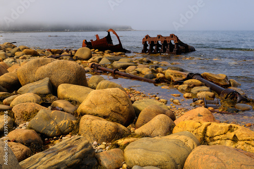 Rusted remains of the SS Ethie coastal steamship that ran aground in a 1919 storm at Martin Point