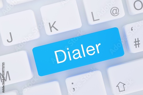 Dialer. Computer Tastatur von oben zeigt Taste mit Wort hervorgehoben. Software, Internet, Programm