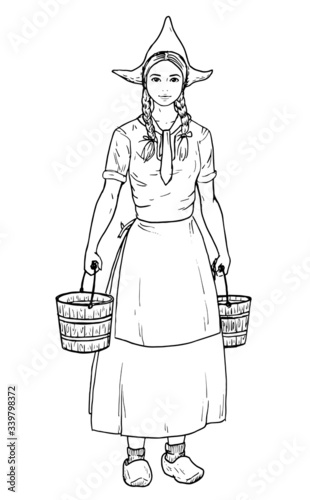 Drawing of classic Dutch milkmaid.