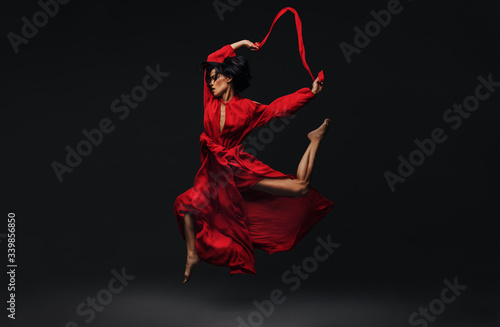 Contemporary female dancer dancing in studio