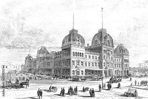 Grand Central Depot New York illustration 1872 street scene outside, railroad station
