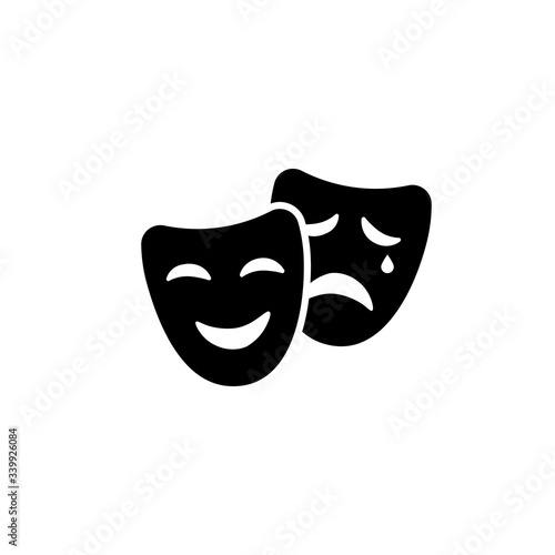 Comic and tragic mask icon in black simple design on an isolated background. EPS 10 vector