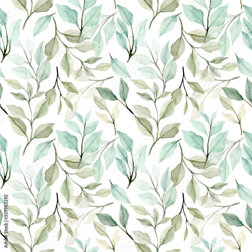 watercolor seamless pattern green leaves