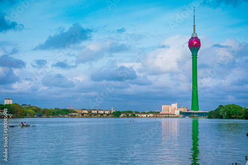 Colombo cityscape photo with iconic colombo lotus tower and lake