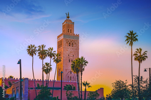 Koutoubia Mosque minaret located at medina quarter of Marrakesh, Morocco