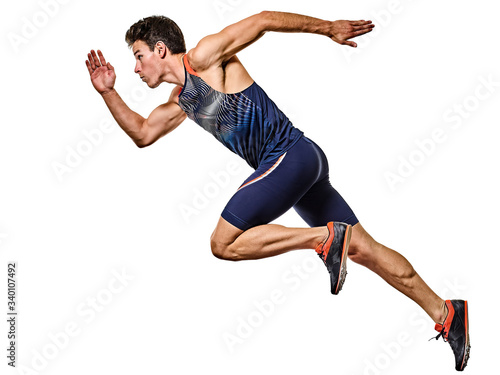 young man athletics runner running sprinter sprinting isolated white background