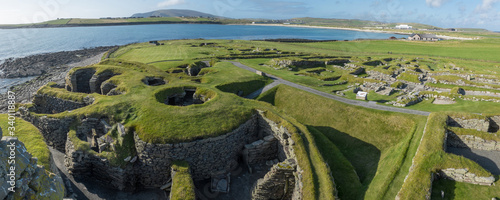 Panorama of Jarlshof Prehistoric Archaeological Site in Shetland, Scotland