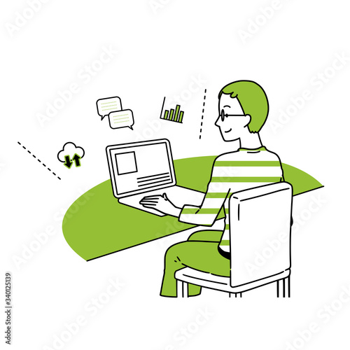 Illustration of a man doing remote work.