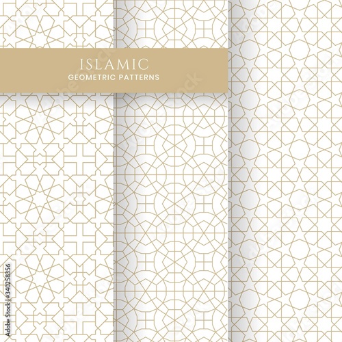 Islamic Arabic Style Ornament Geometric Pattern Background, Set of Seamless Ornamental Abstract Patterns Backgrounds