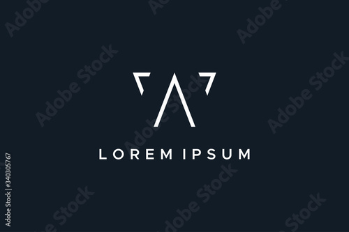 White Linear Geometric Initial Letter W or AW Logo isolated on Dark Background. Flat Vector Logo Design Template Element.