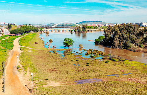 Roman bridge on the Guadiana river in the spanish town of Merida