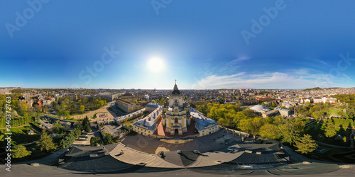 360 Aerial view on St. George's Cathedral in Lviv, Ukraine from drone