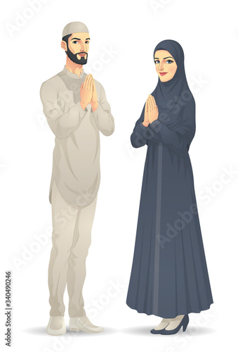 Muslim Man and Woman are Greeting