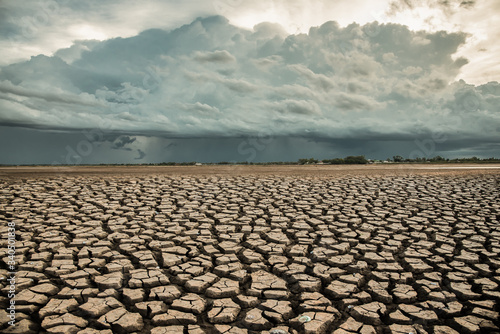 Climate change and drought land, Rainstorms are falling on the dry ground, Global warming concept,