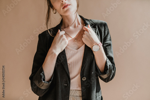 Woman wearing a black blazer