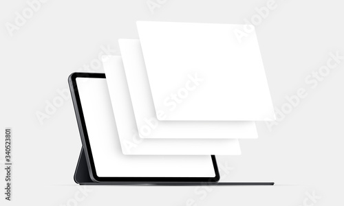 Tablet computer mockup with blank wireframing pages. Concept for showcasing web-design projects. Vector illustration