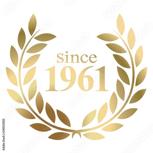 Year 1961 gold laurel wreath vector isolated on a white background 