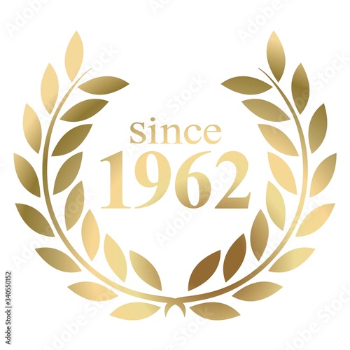 Year 1962 gold laurel wreath vector isolated on a white background 