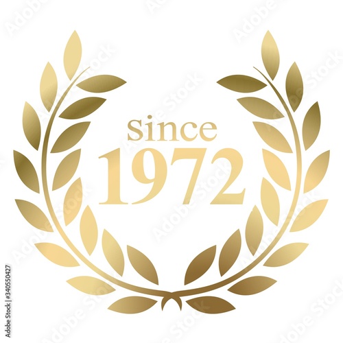 Year 1972 gold laurel wreath vector isolated on a white background 