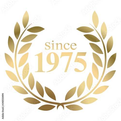 Year 1975 gold laurel wreath vector isolated on a white background 