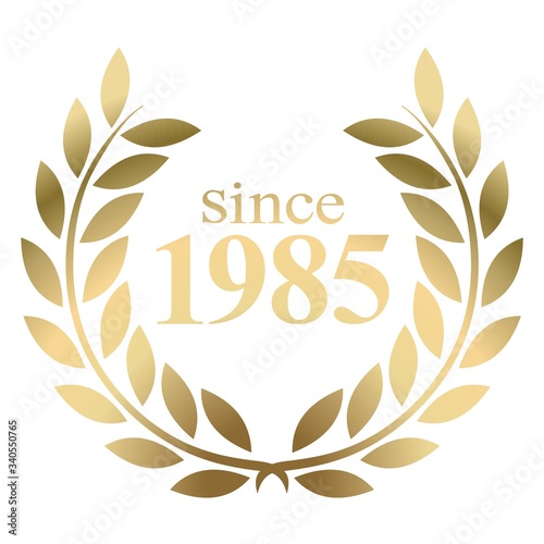 Year 1985 gold laurel wreath vector isolated on a white background 