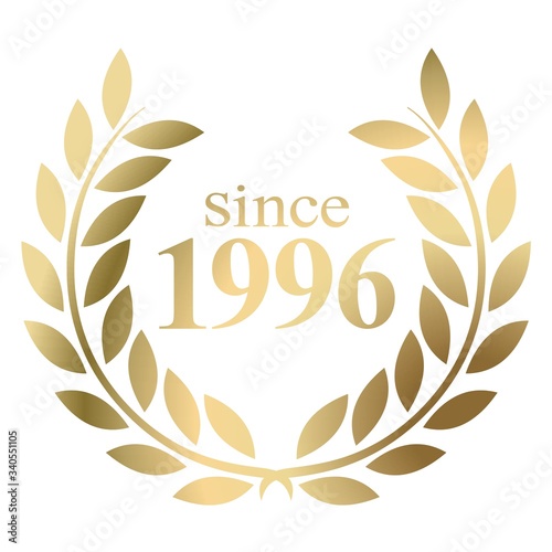 Year 1996 gold laurel wreath vector isolated on a white background 