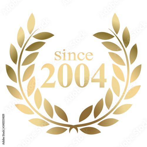 Year 2004 gold laurel wreath vector isolated on a white background 