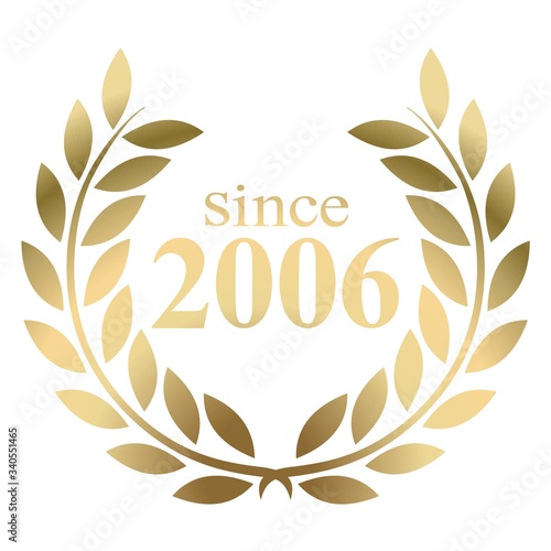 Year 2006 gold laurel wreath vector isolated on a white background 