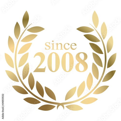 Year 2008 gold laurel wreath vector isolated on a white background 