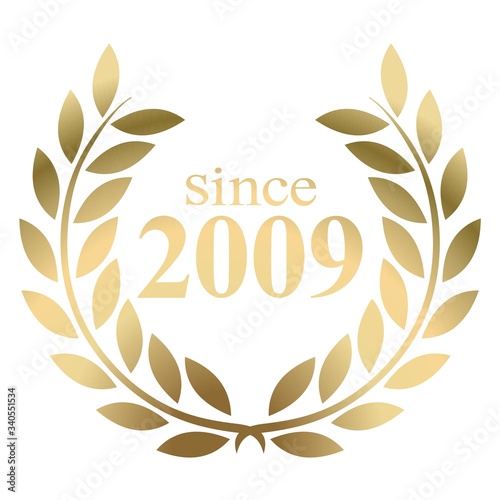 Year 2009 gold laurel wreath vector isolated on a white background 