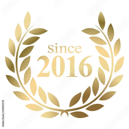 Year 2016 gold laurel wreath vector isolated on a white background 
