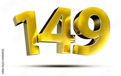 3D illustration Numbers 149 Gold isolated on a white background.(with Clipping Path)