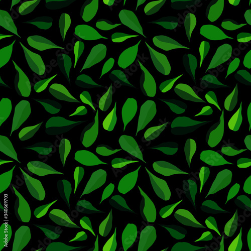 seamless pattern with stylized leaves in green, wallpaper ornament, wrapping paper, plants background