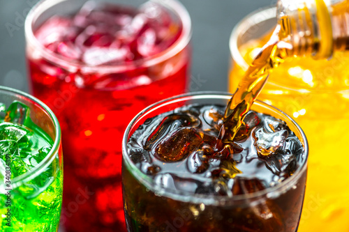 Colorful soda drinks macro shot