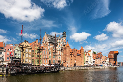 Cityscape of Gdansk old town on the river Motlawa, Poland