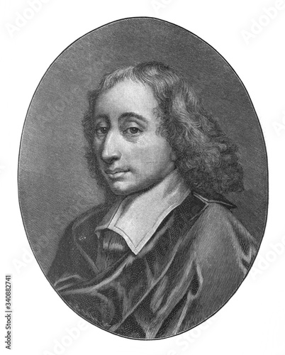 The Blaise Pascal's portrait, a French mathematician, physicist, inventor in the old book The Blaise Pascal's life, by M. Filippova, 1891, St. Petersburg