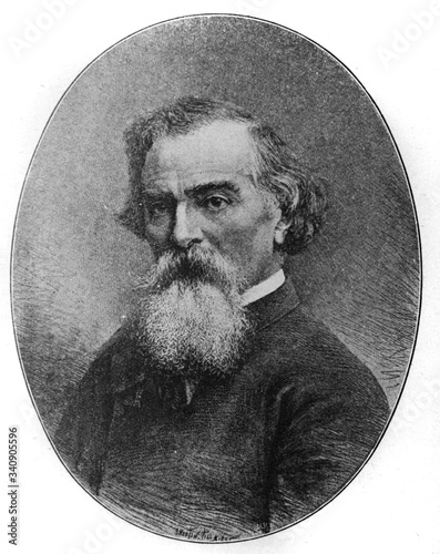 The Narcisse Virgilio Díaz's portrait, a French painter of the Barbizon school in the old book the History of Painting, by R. Muter, 1887, St. Petersburg