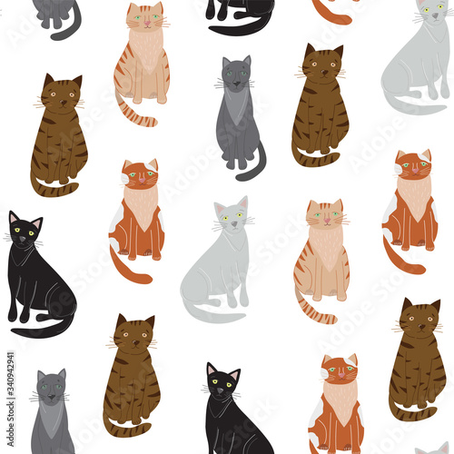 Cartoon Cute Cat Concept Seamless Pattern Background. Vector