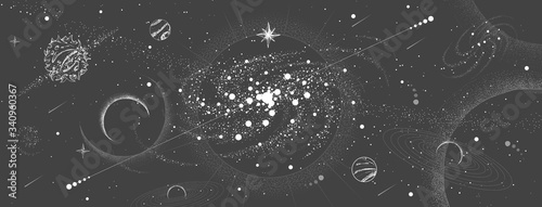 Vector illustration of astrology background. Outer space and planets