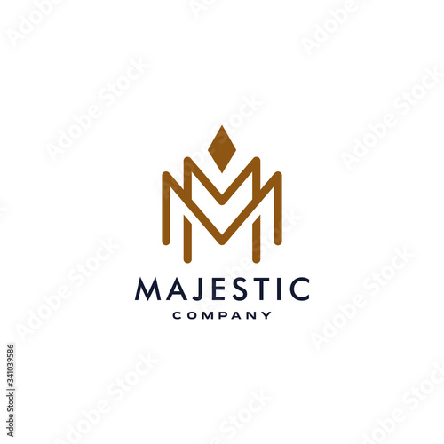 M logotype icon MM logo with crown element symbol in trendy minimal elegant and luxury style